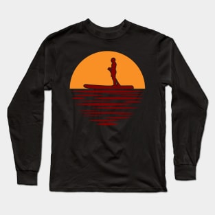 Sunset Row Boat Retro Design Long Sleeve T-Shirt